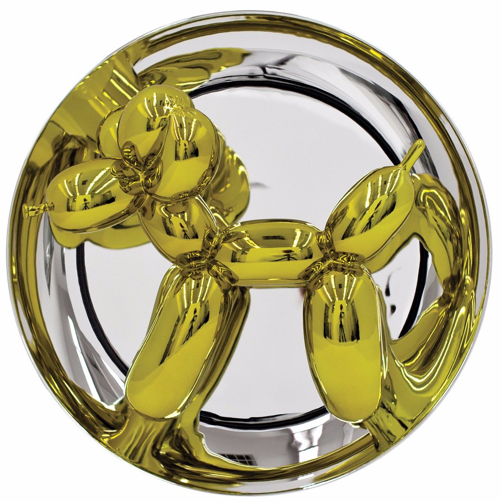 Jeff Koons, 'Yellow Balloon Dog', 2015 | Available for Sale | Image of sculpture outside of plexi box