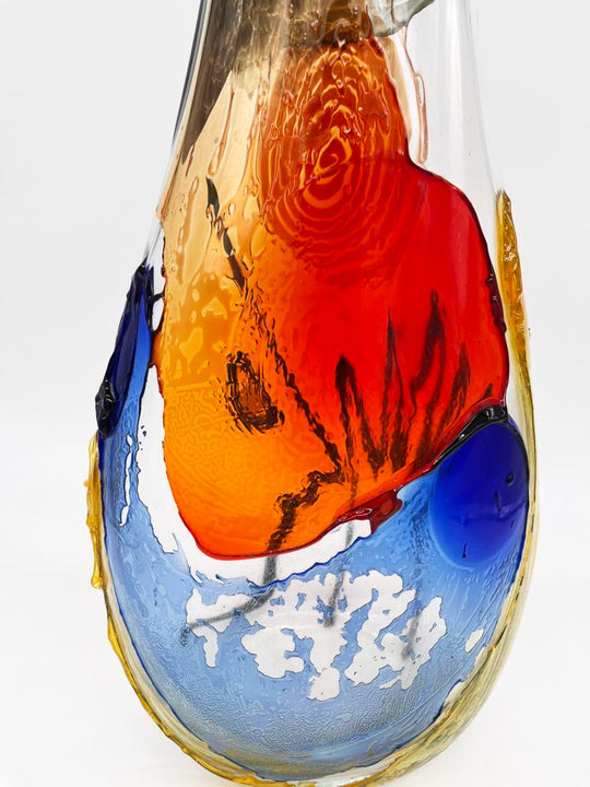Mario Badioli, 'Clear Glass Vase with Applied Melted Sections and Ribbons Depicting an Abstract Face'