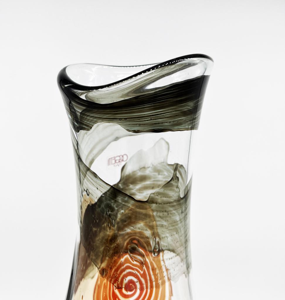 Mario Badioli, 'Clear Glass Vase with Applied Melted Sections and Ribbons Depicting an Abstract Face'