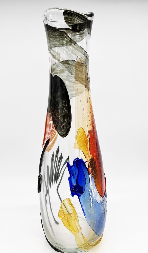 Mario Badioli, 'Clear Glass Vase with Applied Melted Sections and Ribbons Depicting an Abstract Face'