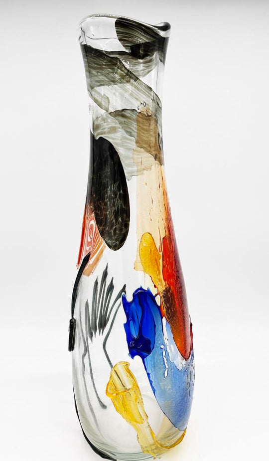Mario Badioli, 'Clear Glass Vase with Applied Melted Sections and Ribbons Depicting an Abstract Face'