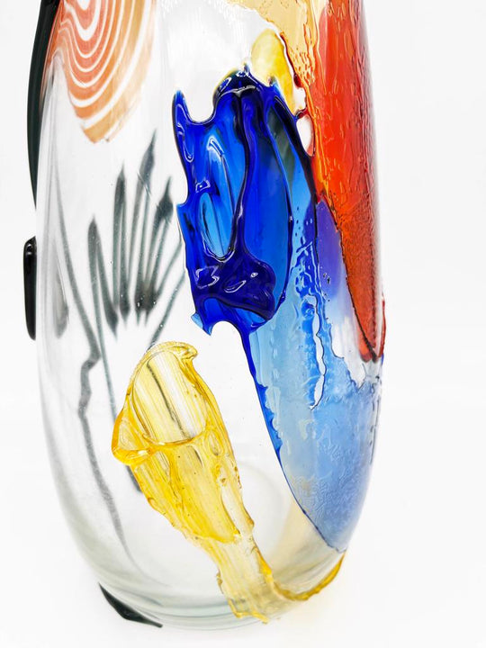 Mario Badioli, 'Clear Glass Vase with Applied Melted Sections and Ribbons Depicting an Abstract Face'