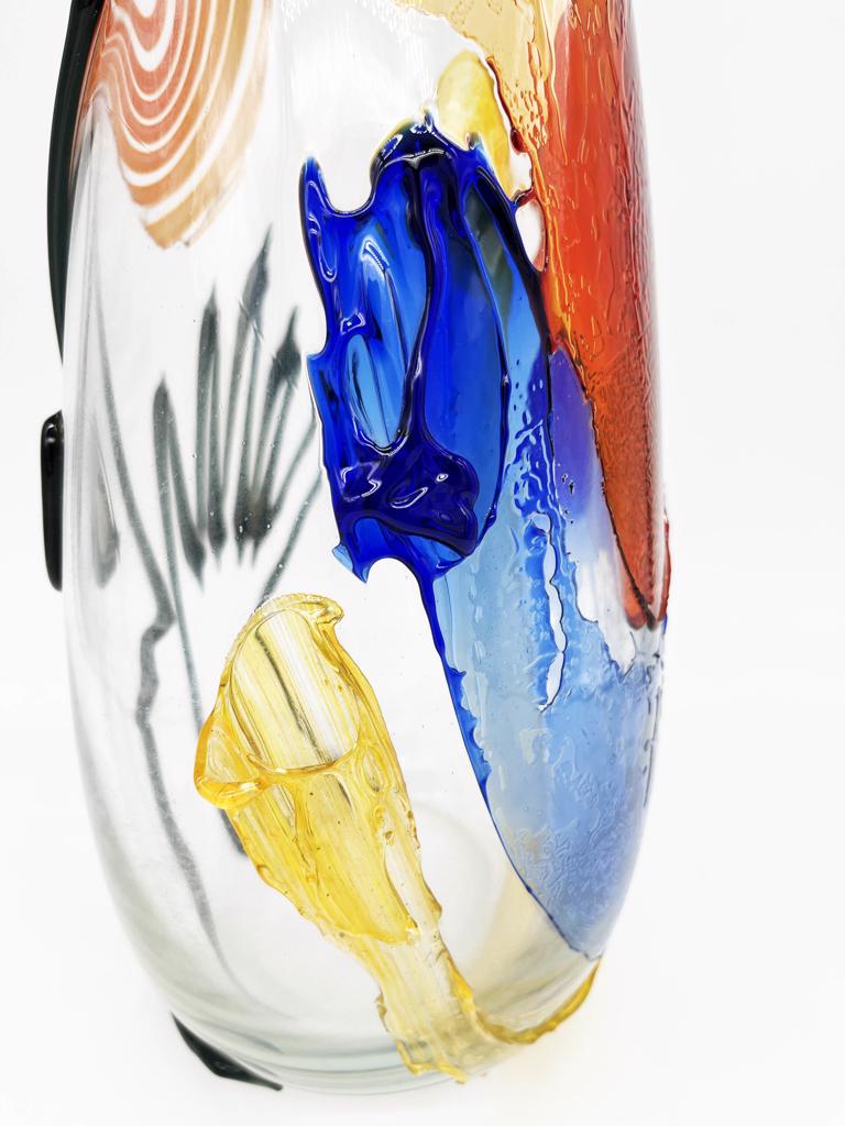 Mario Badioli, 'Clear Glass Vase with Applied Melted Sections and Ribbons Depicting an Abstract Face'