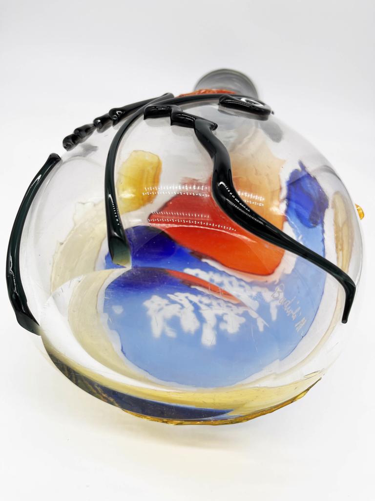 Mario Badioli, 'Clear Glass Vase with Applied Melted Sections and Ribbons Depicting an Abstract Face'