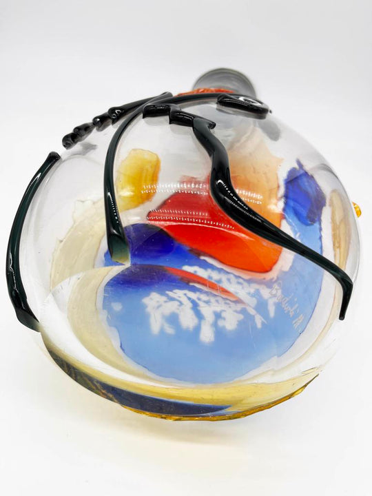 Mario Badioli, 'Clear Glass Vase with Applied Melted Sections and Ribbons Depicting an Abstract Face'