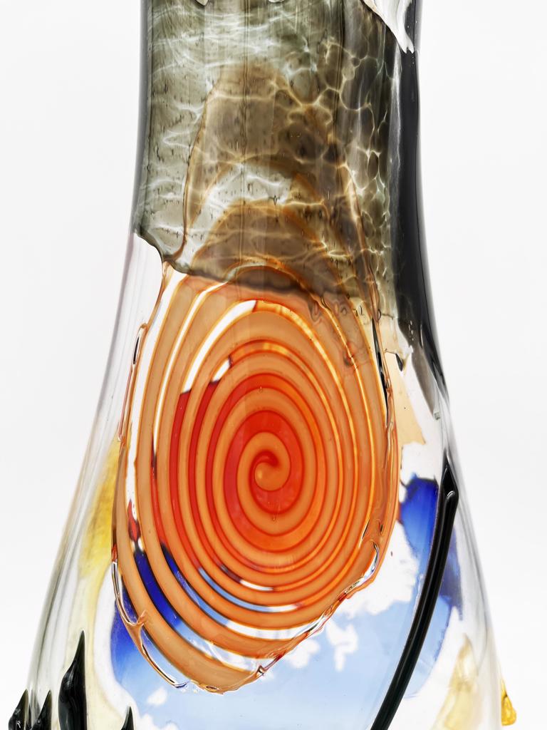 Mario Badioli, 'Clear Glass Vase with Applied Melted Sections and Ribbons Depicting an Abstract Face'