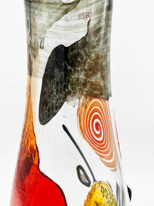 Mario Badioli, 'Clear Glass Vase with Applied Melted Sections and Ribbons Depicting an Abstract Face'