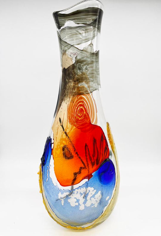 Mario Badioli, 'Clear Glass Vase with Applied Melted Sections and Ribbons Depicting an Abstract Face'