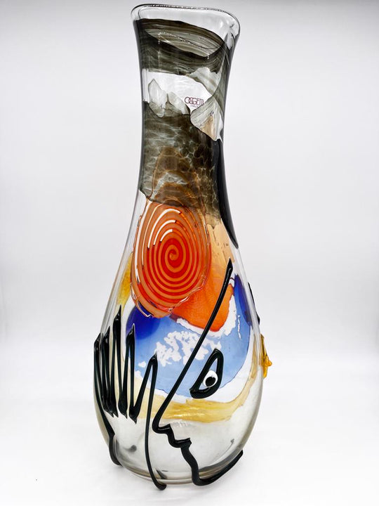 Mario Badioli, 'Clear Glass Vase with Applied Melted Sections and Ribbons Depicting an Abstract Face'