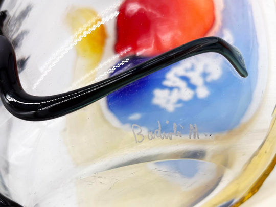 Mario Badioli, 'Clear Glass Vase with Applied Melted Sections and Ribbons Depicting an Abstract Face'